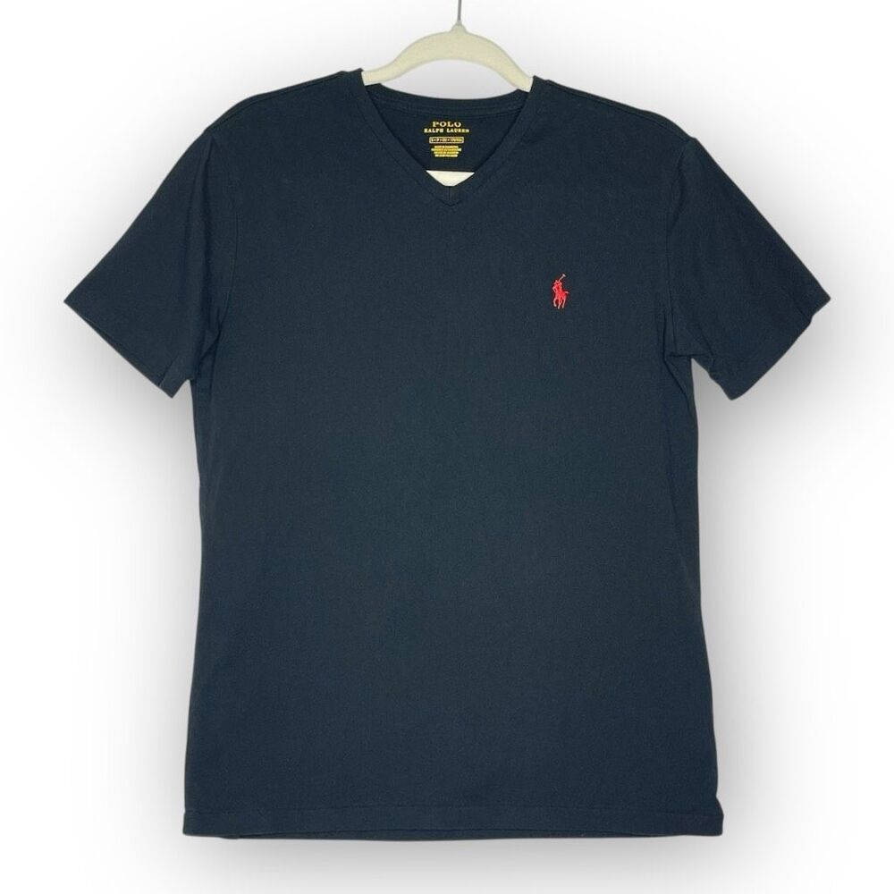 Polo Ralph Lauren Black Vneck Short Sleeve 100% Cotton T-shirt Men’s Size Small